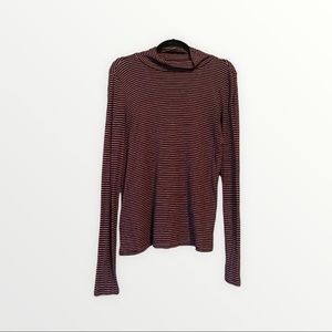 American Eagle Maroon and White Striped Soft and Sexy Rib Long Sleeve
